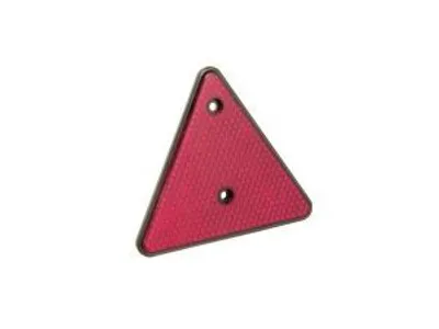 Produktbild von Roter Dreieck-Reflektor 150mm Seitenlänge, 70mm Lochabstand, E-Prüfzeichen für Anhänger Wohnwagen