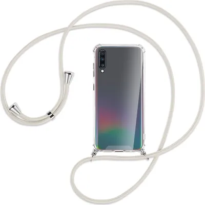 Produktbild von Handykette Backcover-Schutzhülle mit Band (Metall silberfarben) für Samsung Galaxy A70 - broken white