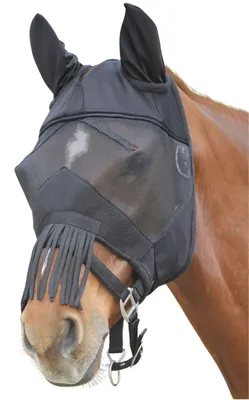 Produktbild von Fliegenmaske Premium + Ohrenschutz + Nasenfransen mit Elast. Einsätzen schwarz in C/S