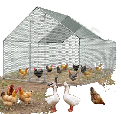 Imagen del producto de VEVOR - Gran gallinero de metal, 2 x 1 x 2 metros. Jaula para gallinas con acceso interior, cubierta impermeable y estructura resistente. Jaula con techo a dos aguas para aves de corral, ideal para gallinas, patos, conejos, gansos y otros animales en exteriores, para uso en jardines