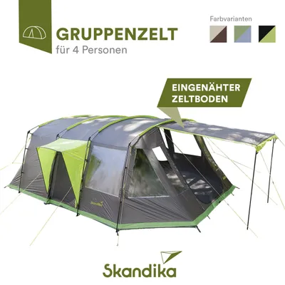 Produktbild von Skandika Tunnelzelt Nordland für 4 Personen | Zelt mit eingenähtem Zeltboden, wasserdicht, 5000 mm Wassersäule, 2 m Stehhöhe, teilbare Schlafkabine