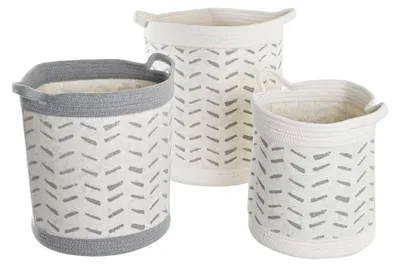 Korb-Set aus Baumwolle, weiß/grau, 42x37x37 cm