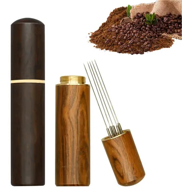 Espresso-Rührstab-Set, 2 Stück, Holzgriff, 5 Nadeln