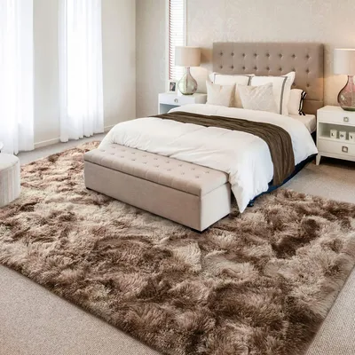 Imagen del producto de Alfombra de pelo alto, suave, de 200 x 300 cm, color marrón, para sala de estar