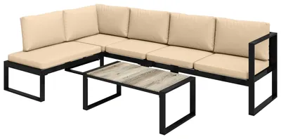 Produktbild von 4-teiliges Gartenmöbel-Set, Sofa-Set mit 2 Zweisitzern, armloser Stuhl, Couchtisch, für Balkon, Khaki