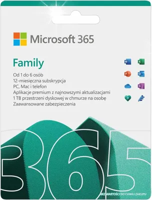 Zdjęcie produktu dla Microsoft 365 Family PL BOX (6 użytkowników / 1 rok)