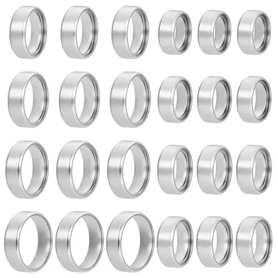 24 Edelstahl-Ringe, 8 Größen, 16–23,1 mm, Silber