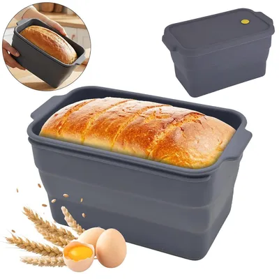 Produktbild von Brotbackform Silikon mit Deckel, BPA-Freie, Antihaftbeschichtete, Flexible Backform, Hitzebeständige, Faltbare Kastenform Gebäck, Brote, Kuchen, Backofen, Mikrowelle