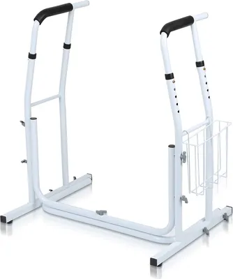 Immagine prodotto di Jopassy ausilio per WC Sgabello e sedile per doccia Maniglia pieghevole incl. cestino portaoggetti Supporto mobile antiscivolo per WC