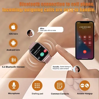 Obrázok produktu pre Chytré hodinky pre dámy s telefónnou funkciou, 3 remienky, HD displej, monitor srdcovej frekvencie 24 hodín, monitorovanie SpO2 (kyslíka v krvi), monitorovanie spánku, 120+ športových režimov, vodotesnosť IP68, kompatibilné s iOS a Android, ružová farba