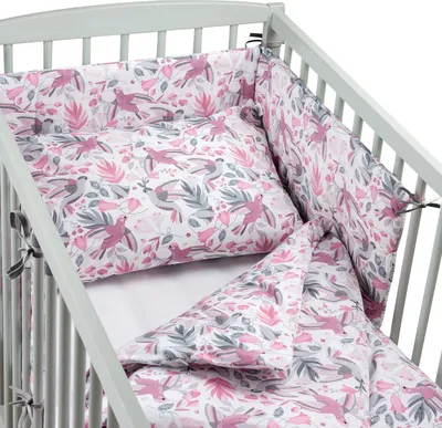 Produktbild von Pepi 4-teiliges Bettwäsche-Set für Babybett 60_120 mit Spannbettlaken und Seitenschutz Hummingbird Grey