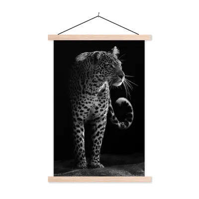 Produktbild von MuchoWow® Textilposter Wildtiere - Leopard - Natur - Schwarz - Weiß 60x90 cm mit holzfarbenen Rahmen - Textil