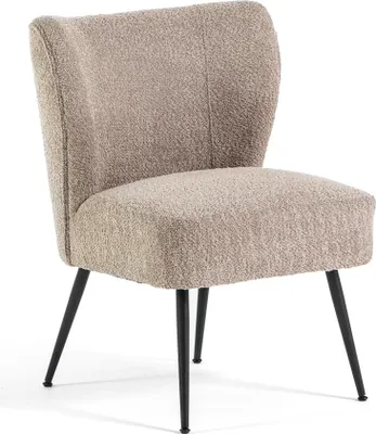 Produktbild von Gepolsterter sessel aus bouclé-stoff mit federkern und schwarzen metallbeinen – elegant, modern und bequem, ideal für wohnzimmer, schlafzimmer oder arbeitszimmer – raffiniertes und gemütliches design im vintage- und klassikstil – IRENE – Kordelfarben