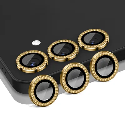 Produktbild von Kamera Linsenschutz Glas Set mit Schmucksteinen für Samsung Galaxy S25 Schutzglas Camera Linse Schutz Panzerfolie 9H Gold