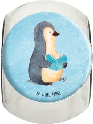 Produktbild von Mr. & Mrs. Panda keksdose glas Pinguin Buch XL 2000ml - Eisblau - Geschenk, Vorratsbehälter, Urlaub, Lesen, Bonboniere, Dekoglas, Nichtstun, Bücherwurm, Frischhaltedose