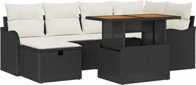 Image de Ensemble de canapé de jardin 7 pcs Noir polyrotin