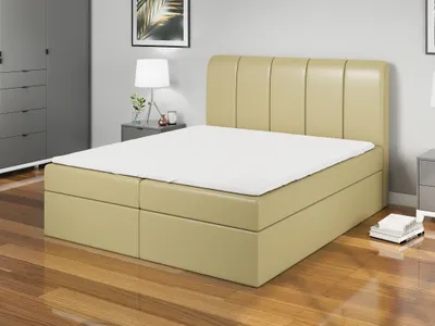 Produktbild von Boxspringbett KALF 180x200 mit 2 Bettkästen, Bonell-Matratze und Topper. Möbel vom Hersteller- Handarbeit! Bett Komplett-Set mit Matratze, Bettkasten & Kopfteil. Modern und robust.
