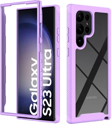 Produktbild von Galaxy S23 Ultra Hülle, Hybrid Transparente Rückseite Robust TPU Bumper Rutschfest Stoßfest Ganzkörper Schutzhülle für Samsung Galaxy S23 Ultra Lila