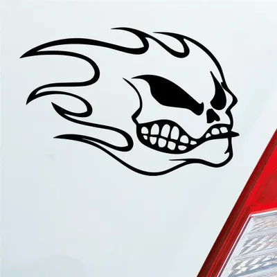 Produktbild von Auto Aufkleber Totenkopf Flammen Kopf Schädel Flame Skull 10x15 cm Schwarz Matt Sticker Heckscheibenaufkleber