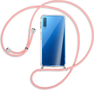 Produktbild von Handykette Backcover-Schutzhülle mit Band (Metall silberfarben) für Samsung Galaxy A7 2018 - rosa