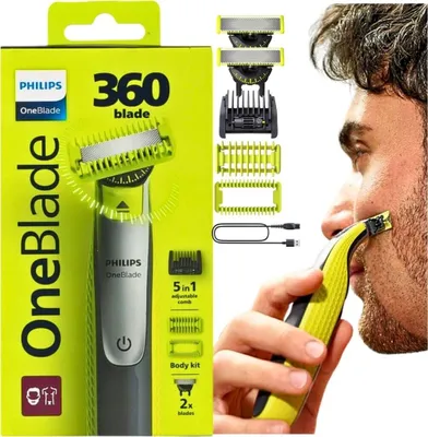 Obrázek produktu pro Philips OneBlade 360 QP2834/23 Face + Body, Planžetový holicí strojek, Tmavě šeda, Limetka, Contour-following technology; Dual protection system; 360 Blade, Replace every 4 months**; QP210, QP220, QP230; QP610, QP620, QP410, QP420, 0,33 rok/roky, Baterie