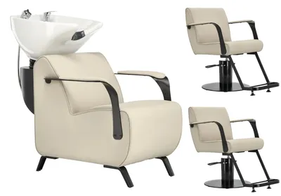 Obrázek produktu pro Inez Sada šedá mycí stůl a 2x kadeřnické křeslo hydraulické otočné do kadeřnického salonu myčka pohyblivá mísa keramická armatura baterie sluchátko