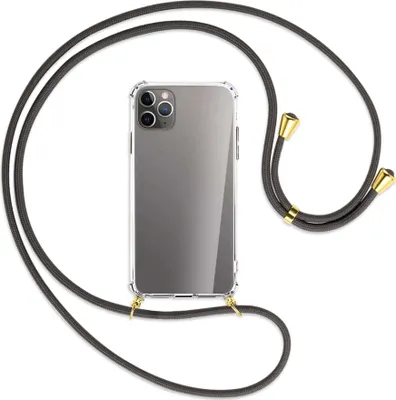Produktbild von Handykette Backcover-Schutzhülle mit Band (Metall goldfarben) für Apple iPhone 11 Pro Max - dunkelgrau