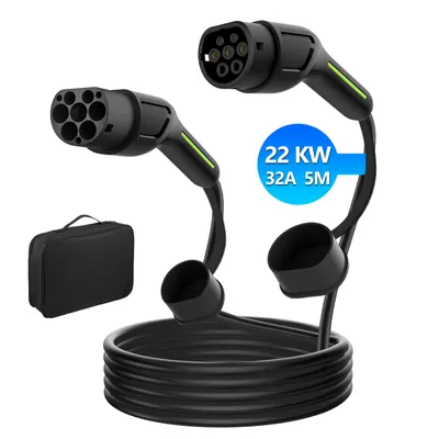 Immagine prodotto di Cavo di ricarica Junsun EV da Tipo 2 a Tipo 2, 22 kW, 32 A, trifase, 5 m – Cavo di ricarica rapida per auto elettriche, IP67, resistente alle intemperie