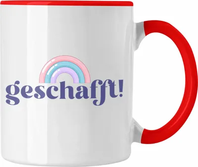 Produktbild von Trendation - Geschafft Tasse Geschenk Bestanden Abi Master Bachelor Ausbildung Geschenkidee (Rot)