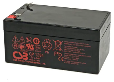 Zdjęcie produktu dla CSB-GP1234 Akumulator AGM 12 V, 3,4 Ah z przyłączem 4,8 mm VDS G124030, wymiary 134 x 67 x 65 mm