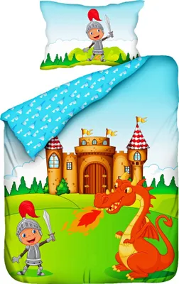 Produktbild von JACK Kinder Renforce Baby Wende Bettwäsche 2 tlg. 100x135cm Drache Ritter Burg Wolke Bunt Reißverschluss