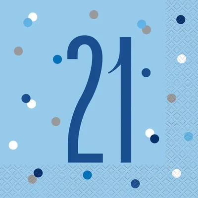 Produktbild von 16 Servietten blau & silber Zahl 21