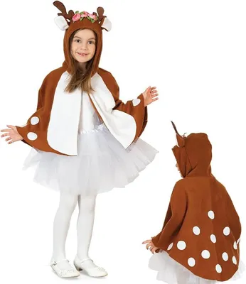 Produktbild von Kostüm Outfit Cape Rehlein Rentier Umhang Waldtier mit Kapuze und Ohren und Geweih für Kinder (104/116)
