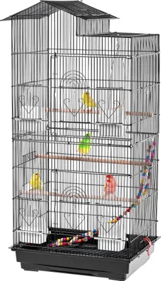Obrázek produktu pro Ptačí klec – velikost M – nerezová ocel – 99 × 48 × 36 cm – pro ptáky – šedá