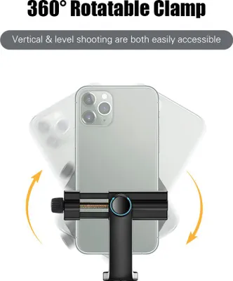 Produktbild von 360 Grad Drehbarer Telefon Halter, Universal Klemme mit Kaltem fr Mic-und LED-Licht-Erweiterung, 1/4 Halterung fr Stativ und Selfie-Stick