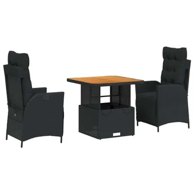 Produktbild von vidaXL 3-tlg. Garten-Essgruppe mit Kissen Schwarz Poly Rattan