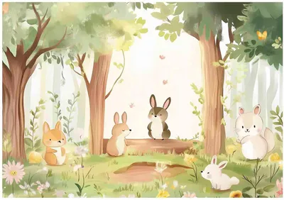 Produktbild von Fototapete Kinderzimmer Tiere Wald - 300x210 cm - inklusive kleister - Vlies Tapete Kinder - Vliestapete Modern Wandtapete - Kindertapete