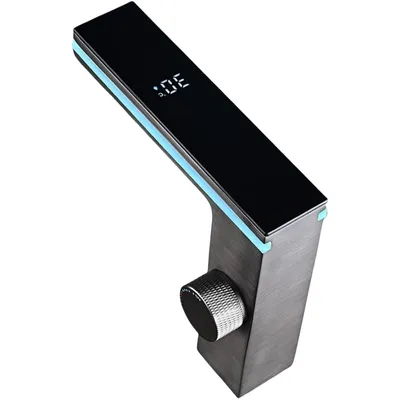 Produktbild von AIORBER Digitaler Wasserhahn mit Temperaturanzeige, Wasserhahn bad mit LED-Licht, 3D-Display, 60cm Flexschlauch, für Kalt- und Warmwasser, Schwarz