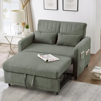 Produktbild von okwish Schlafsofa,Sofabett ,mit Schlaffunktion,Zweisitzer-Klappsofa mit seitlicher Tasche,Relaxsofa,dreistufig verstellbare Rückenlehne,Armeegrün