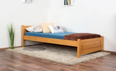 Produktbild von Einzelbett / Gästebett Kiefer massiv Vollholz Erlefarben 78, inkl. Lattenrost - 100 x 200 cm
