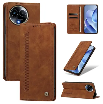 Produktbild von Handyhülle für Realme 11 5G, Leder Wallet Klapphülle mit Standfunktion, Stoßfeste Schutzhülle Braun