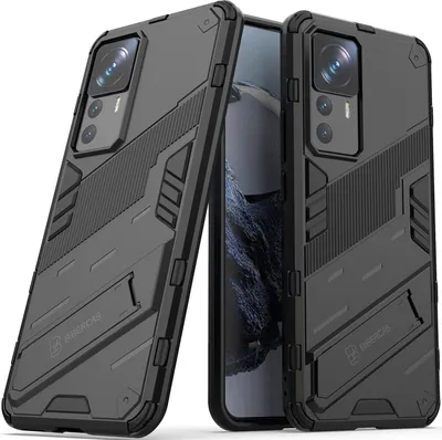 Produktbild von Armor Hülle für Xiaomi 12T/12T Pro/Redmi K50 Ultra, Hybrid PC TPU Bumper Stoßfestes Schutzhülle mit Standfunktion Schwarz