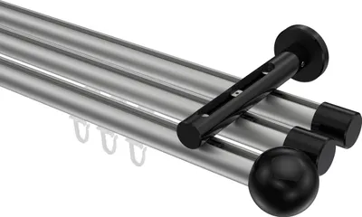 Produktbild von Interdeco Innenlaufstange / Gardinenstange mit Innenlauf Silbergrau / Schwarz, Typ Siteno Luino (Kugel), 20 mm Ø 3-läufig, 280 cm