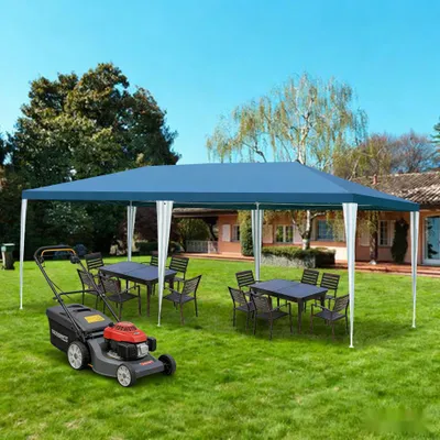 Image de Pavillon de fête Eikuavons, dimensions 3x6 mètres, avec structure métallique robuste, tente de jardin étanche pour jusqu'à 3 personnes, couleur bleue