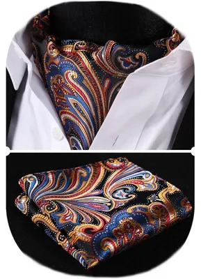Productafbeelding van Herenset: sjaal met bloemenprint, paisley-motief, ascot-sjaal, zakdoek, oranje/blauw