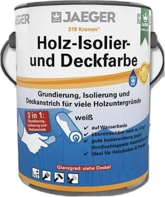 Produktbild von Jaeger 319 Holz-Iso-Deckfarbe matt 2,5l Holzfarbe Isolierfarbe weiß