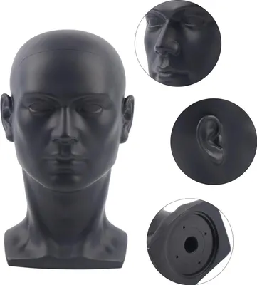 Produktbild von Schaufensterpuppenkopf Herren - Perückenkopf - PVC - Höhe 30 cm - Kopfumfang 50 cm - Mit Perücke - Matt Schwarz