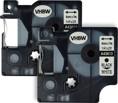 Produktbild von vhbw 2x Schriftband-Kassette kompatibel mit Dymo 5000, 2000, 1000 Plus, 5500 Etiketten-Drucker 7m x 6mm Schwarz auf Weiß