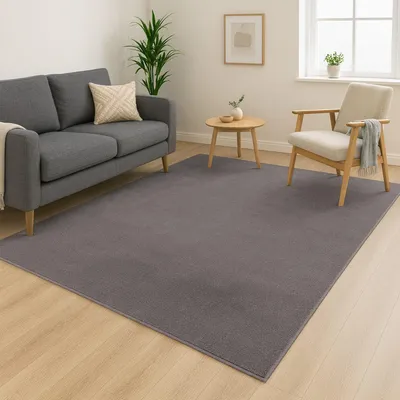 Produktbild von Waschbarer Teppich Wohnzimmer Kurzflor - 120x160 cm Anthrazit - Rutschfest & Pflegeleicht