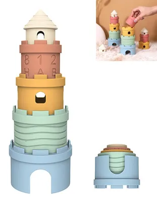 Produktbild von Stapelturm für Babys, Silikon Stapelbecher Baby, Montessori Stapelturm mit Beißring,BPA-frei,Babyspielzeug 3-6 Monate,Burg Stapelspiel, Badspielzeug